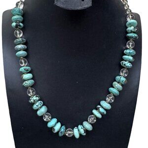 Vintage Navajo Clear Quartz Turquoise & Beaded Necklace Sterling Silver Clasp 18